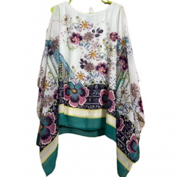 JM Collection Women’s Multi Botanical Kimono/ Handkerchief Summer Top Sz-L - Picture 1 of 4